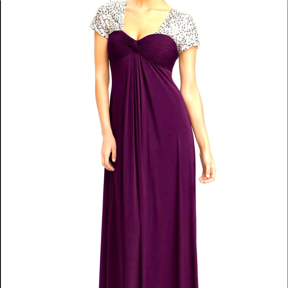 JS Boutique Sequin Trim Jersey Gown, Sz 18